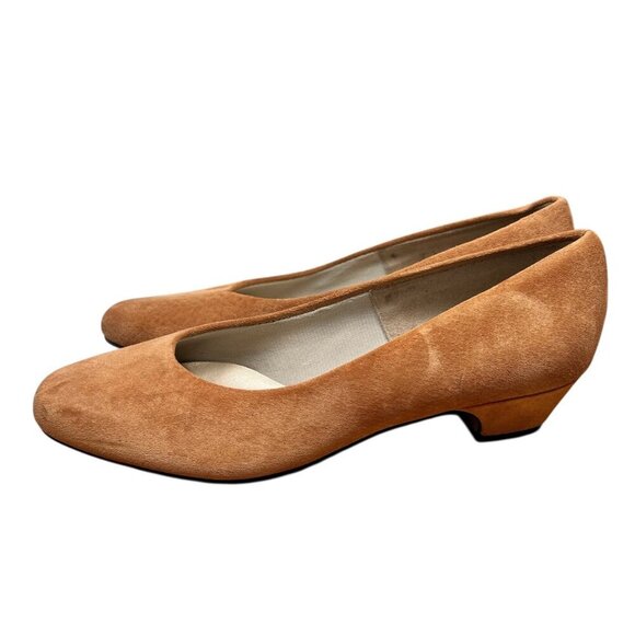 Hush Puppies Angel II Size 9 Suede Tan Heels Contemporary Minimalist Modern - Picture 3 of 8